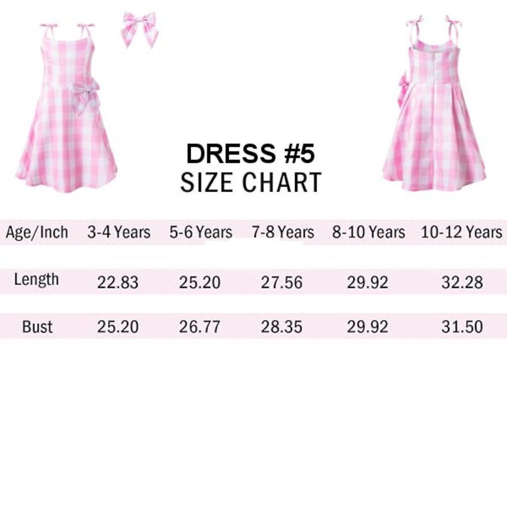 NWT Adorable Barbie Costume Movie Pink Gingham Plaid Girls Dresses +Gift - Picture 14 of 16
